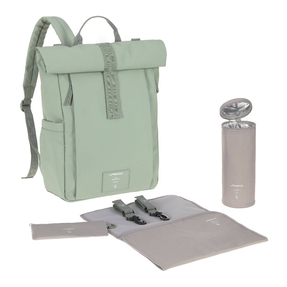 Lässig Wickelrucksack - Rolltop Up Backpack, Silbergrün