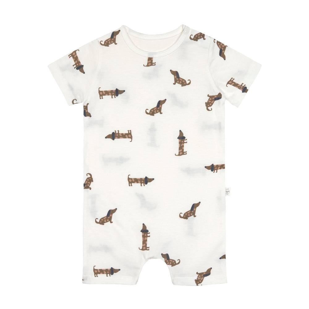 Lässig Baby Jumpsuit - Bio Baumwolle, Hund, Beige