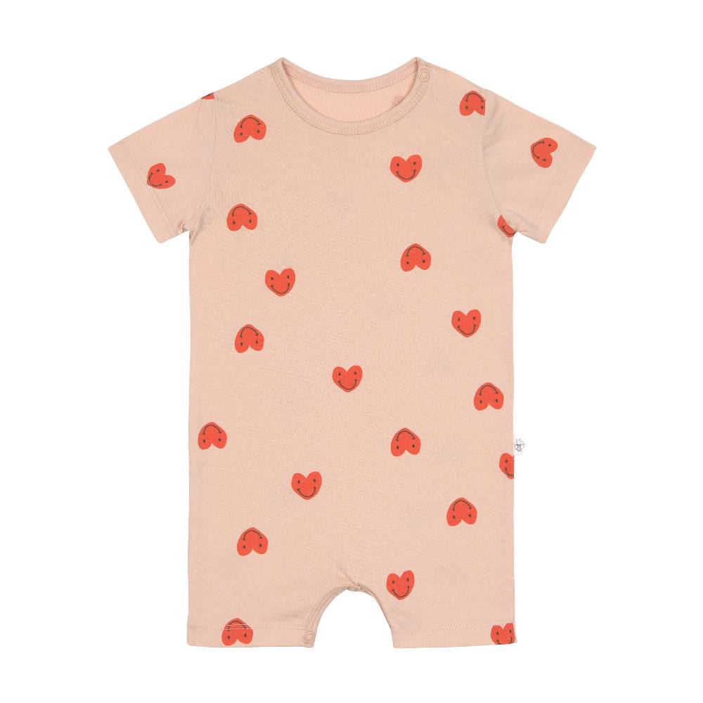 Lässig Baby Jumpsuit - Bio Baumwolle, Herzen, Rosa