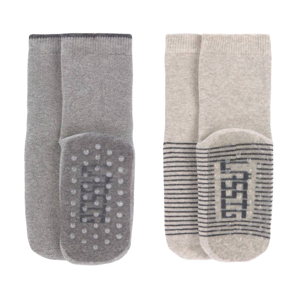 Lässig Kinder Antirutsch-Socken (2er-Set), Grau Beige