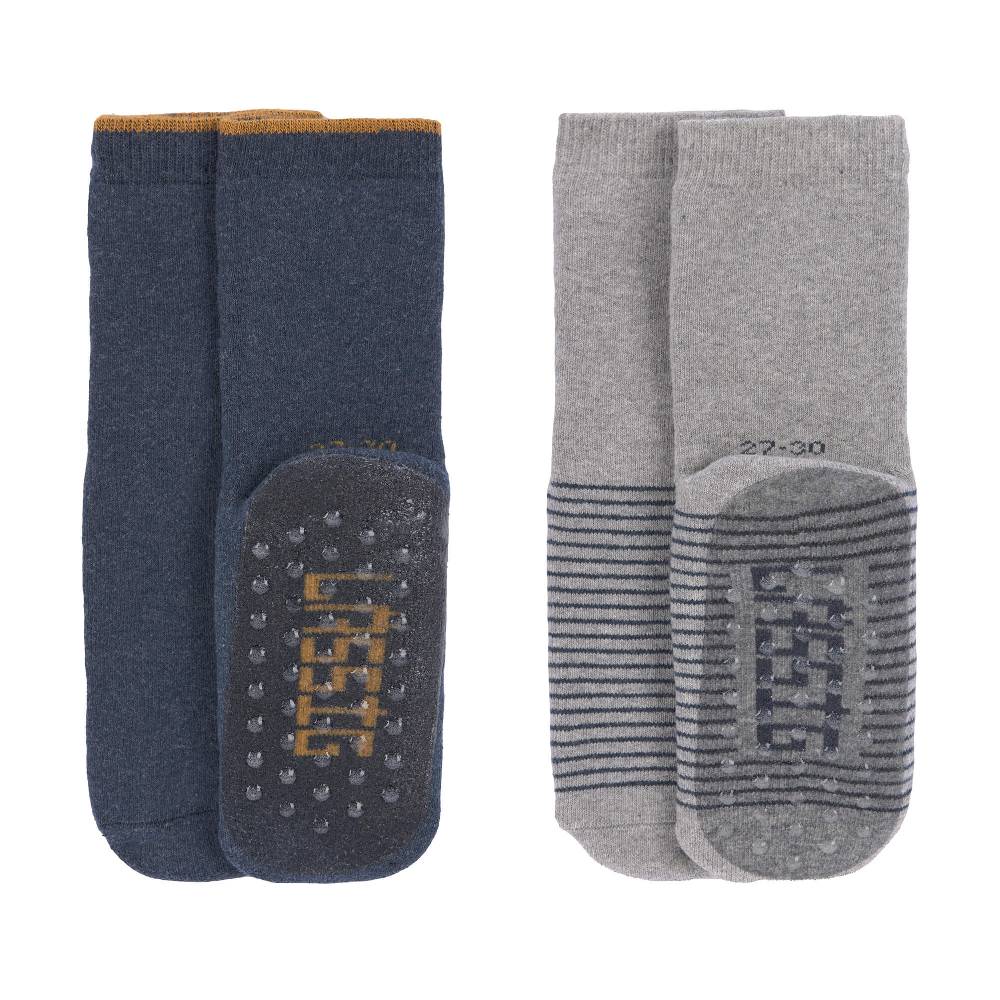 Lässig Kinder Antirutsch-Socken (2er-Set), Blau Grau