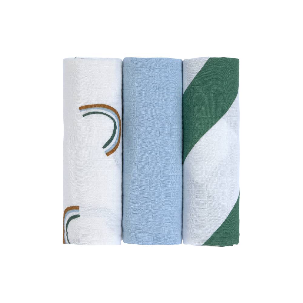 Lässig Mulltücher 3er Set 85 x 85 - Bio Baumwolle, Happy Rascals, Himmelblau Bis zu 65% Rabatt