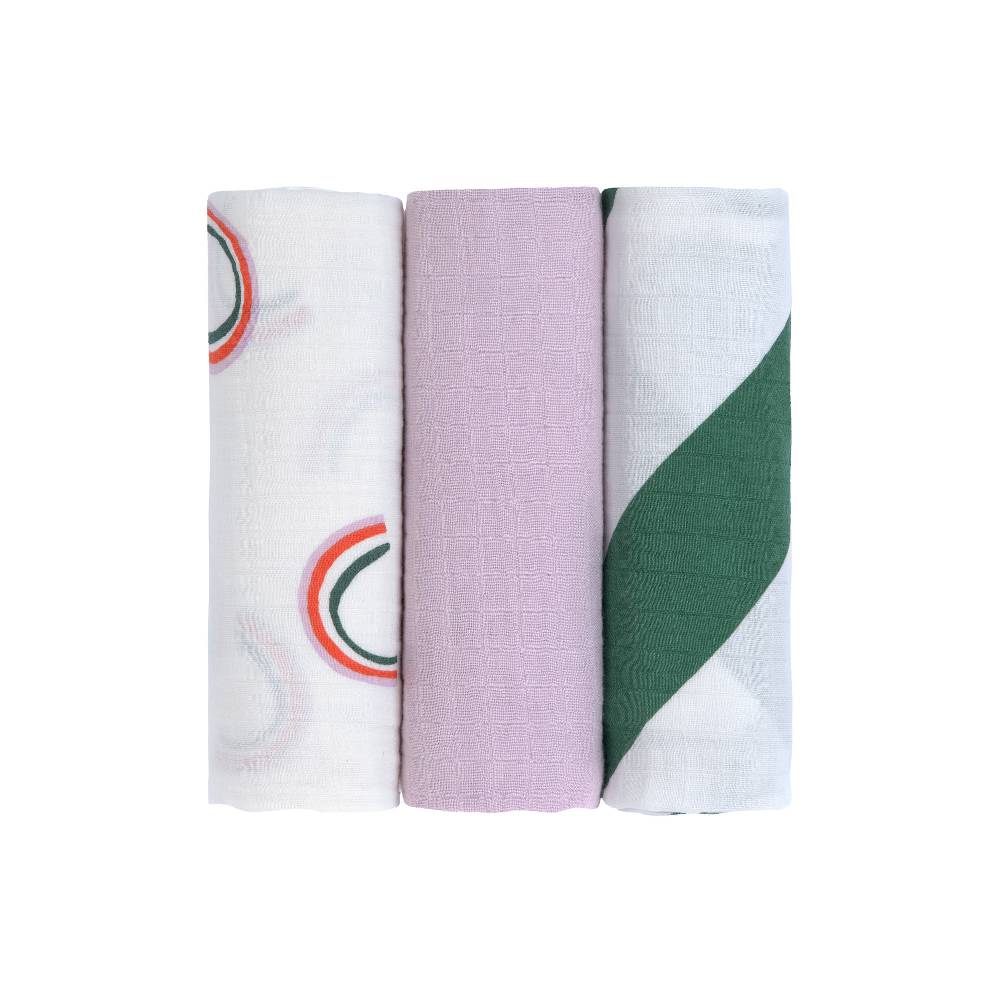 Lässig Mulltücher 3er Set 85 x 85 - Bio Baumwolle, Happy Rascals, Lila Nur für heute