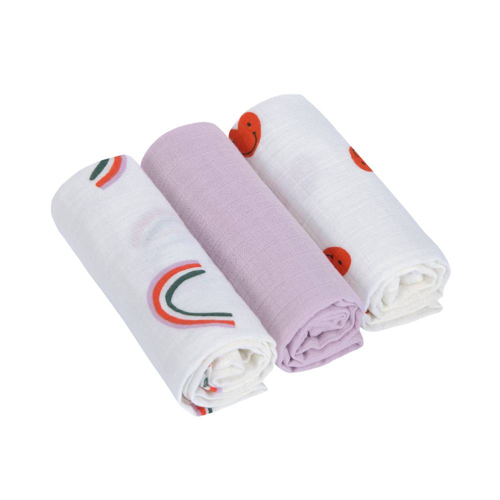 Lässig Mulltücher 3er Set (60 x 60 cm) - Bio Baumwolle, Happy Rascals, Herz