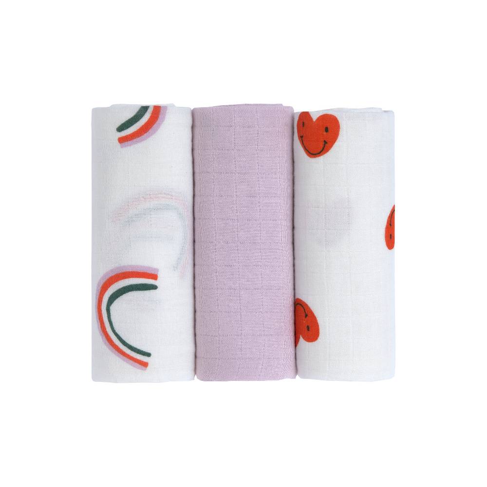 Lässig Mulltücher 3er Set (60 x 60 cm) - Bio Baumwolle, Happy Rascals, Herz Sonderangebot der Fabrik