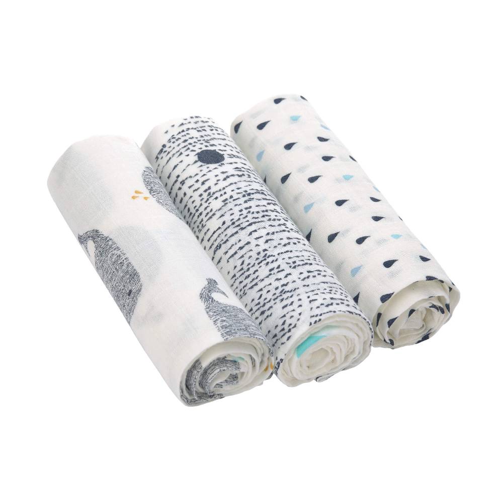 Lässig Mulltücher (3 Stk) - Heavenly Soft Swaddle L, Little Water Whale