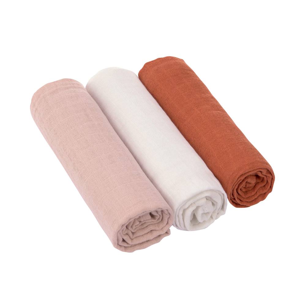 Lässig Mulltücher (3 Stk) - Swaddle & Burp Blanket L, Powder Pink Milky Rust