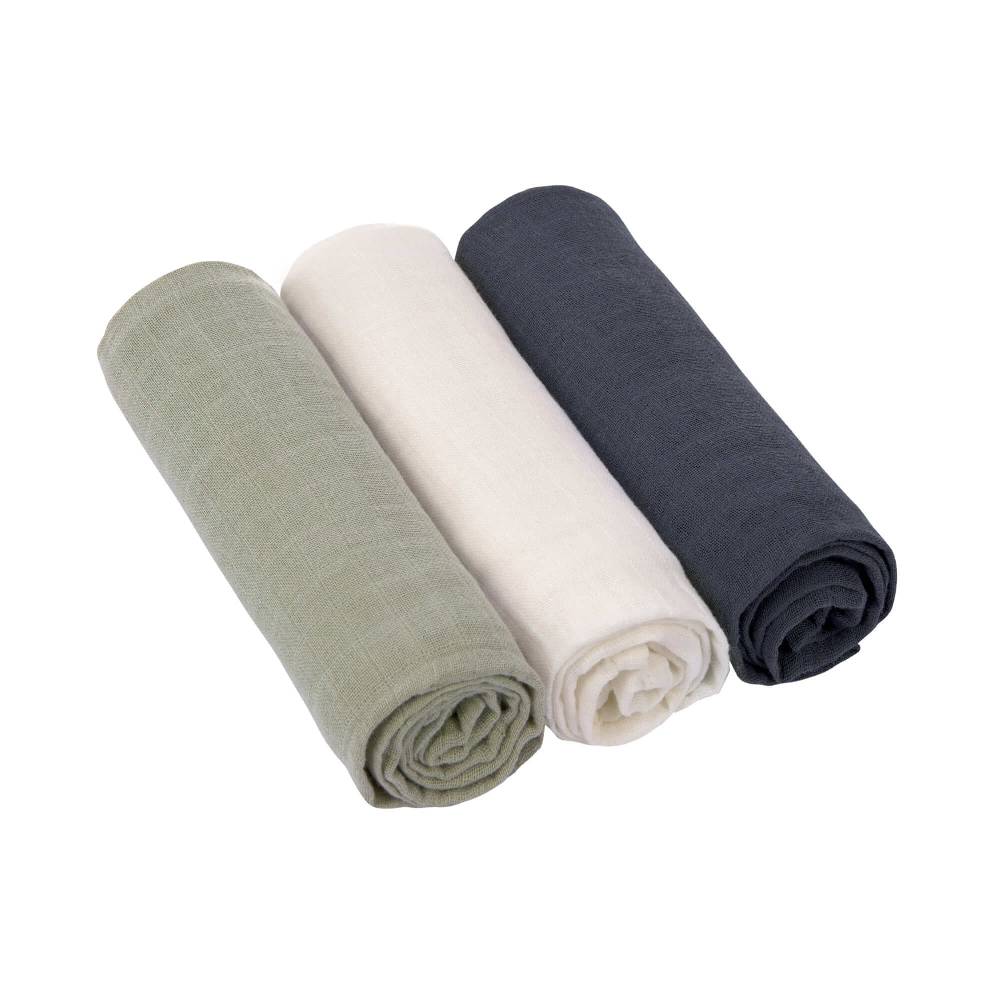 Lässig Mulltücher (3 Stk) - Swaddle & Burp Blanket L, Olive Milky Navy