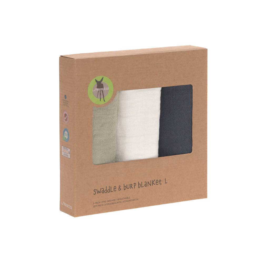 Lässig Mulltücher (3 Stk) - Swaddle & Burp Blanket L, Olive Milky Navy Meist gekauft