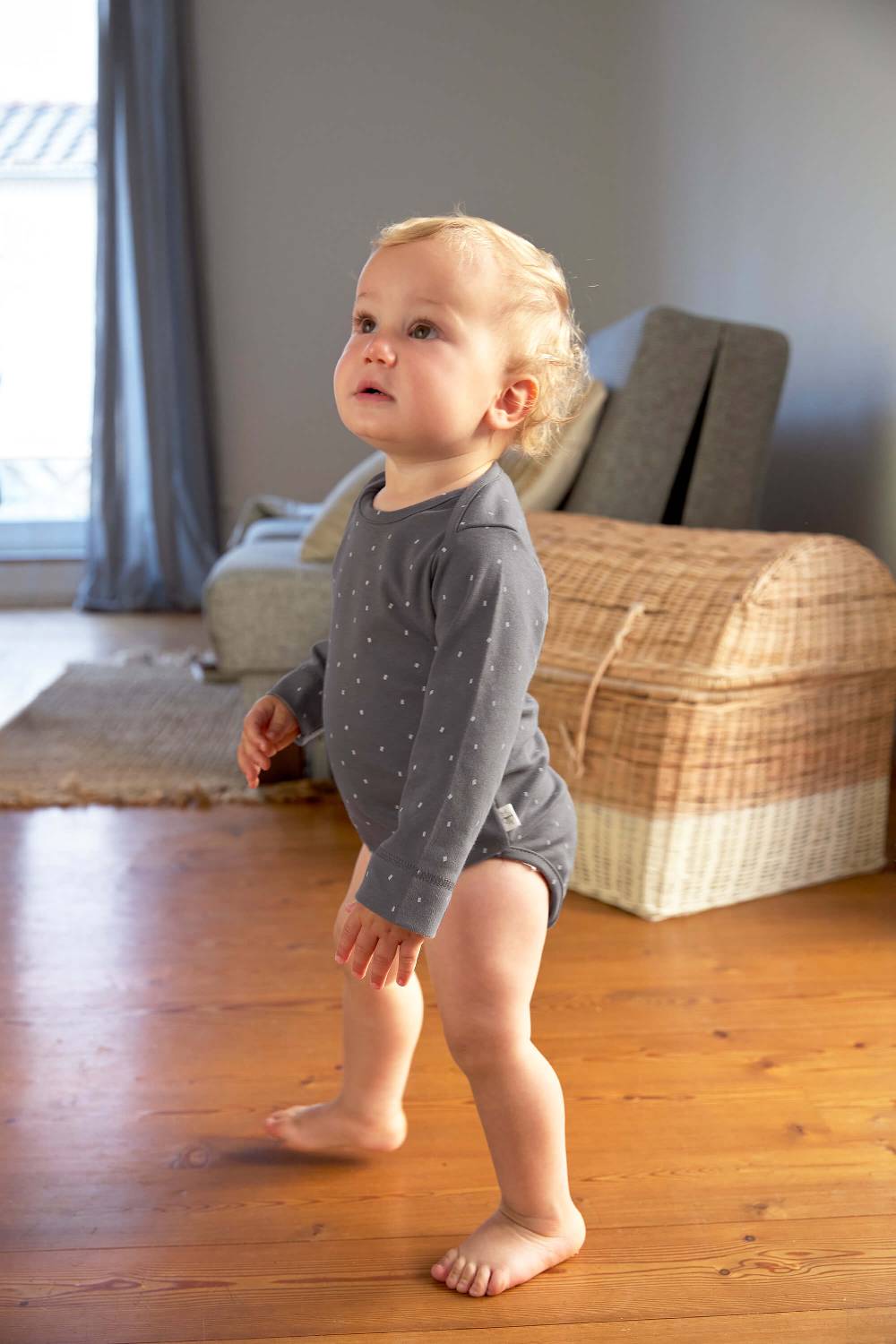 Lässig Baby Body langarm - Bio Baumwolle, Punkte, Anthrazit Fabrik Onlineshop