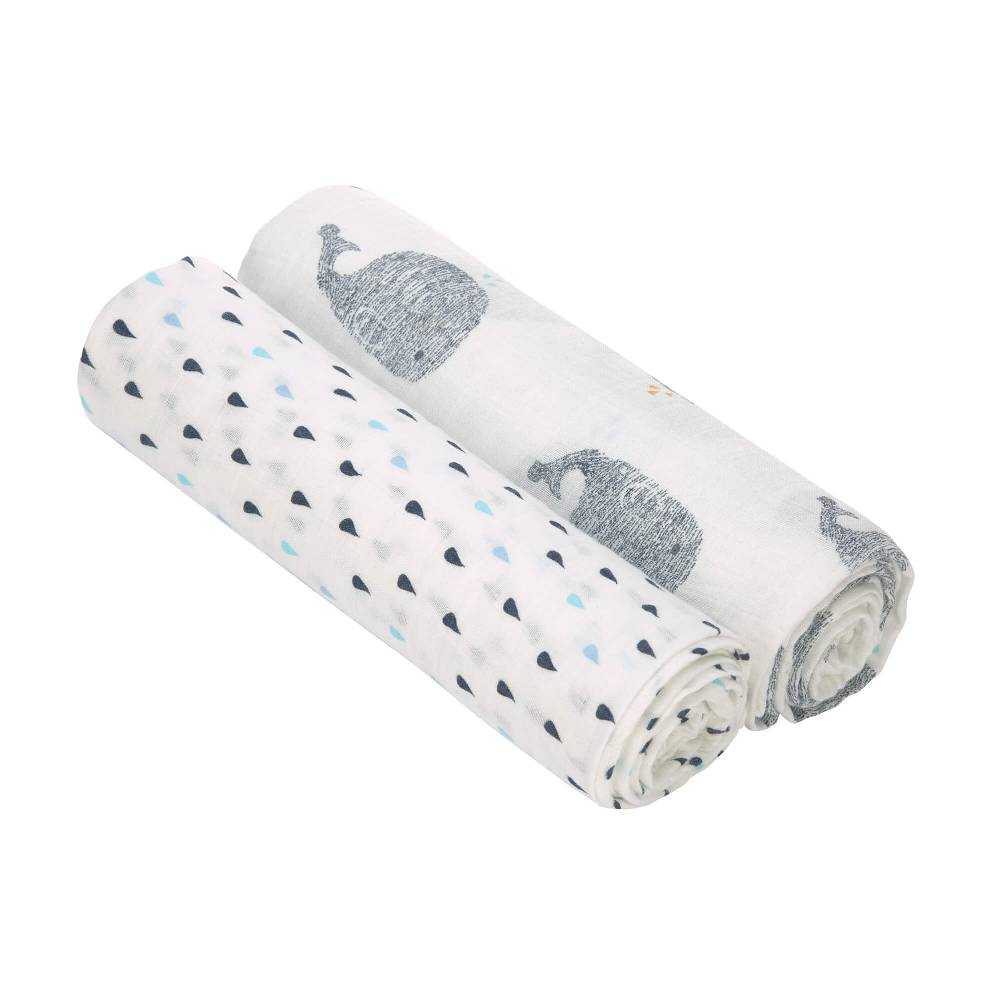 Lässig Mulltücher (2 Stk) - Heavenly Soft Swaddle XL, Little Water Whale