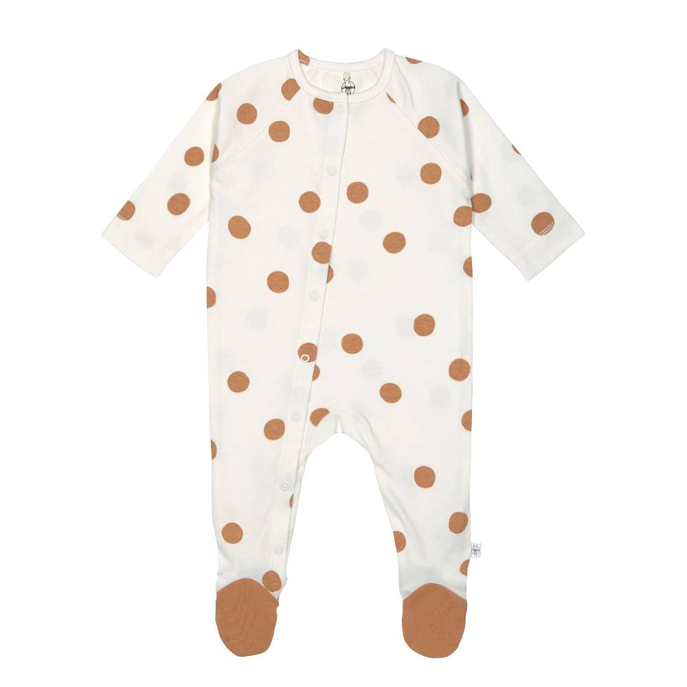 Lässig Baby Schlafanzug mit Füßen - Bio Baumwolle, Big Dots, Weiß