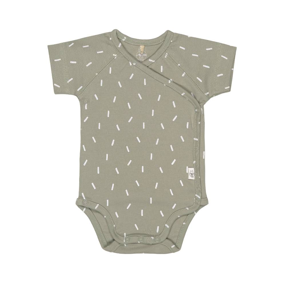 Lässig Baby Wickelbody kurzarm - Bio Baumwolle, Striche, Oliv