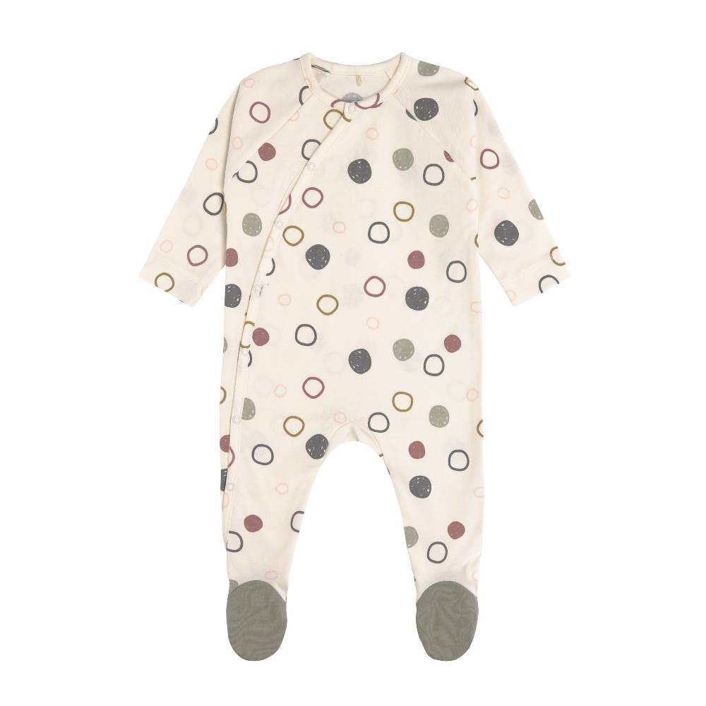 Lässig Baby Schlafanzug mit Füßen - Bio Baumwolle, Circles, Weiß