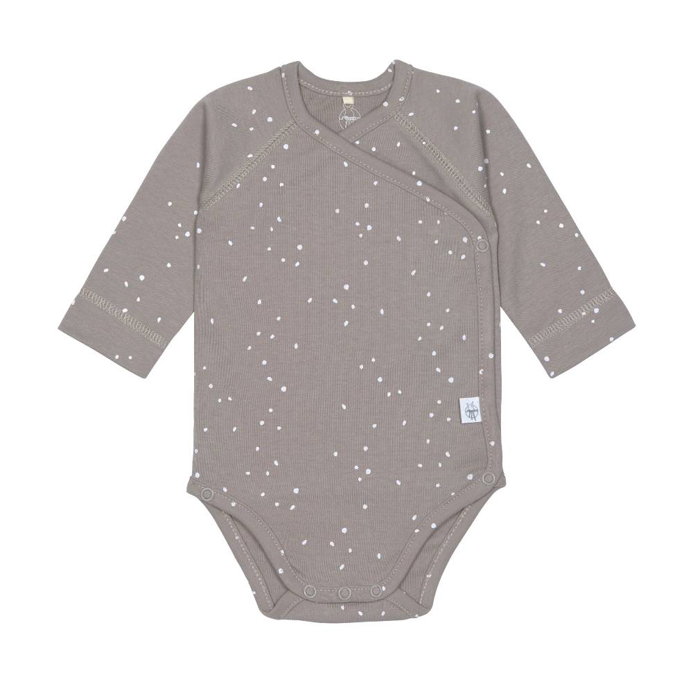Lässig Baby Wickelbody langarm - Bio Baumwolle, Punkte, Taupe