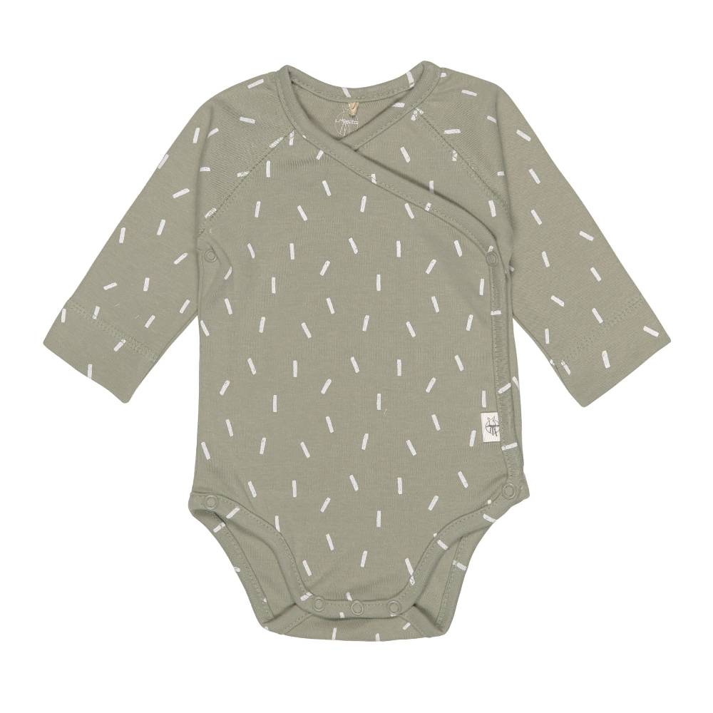 Lässig Baby Wickelbody langarm - Bio Baumwolle, Striche, Oliv