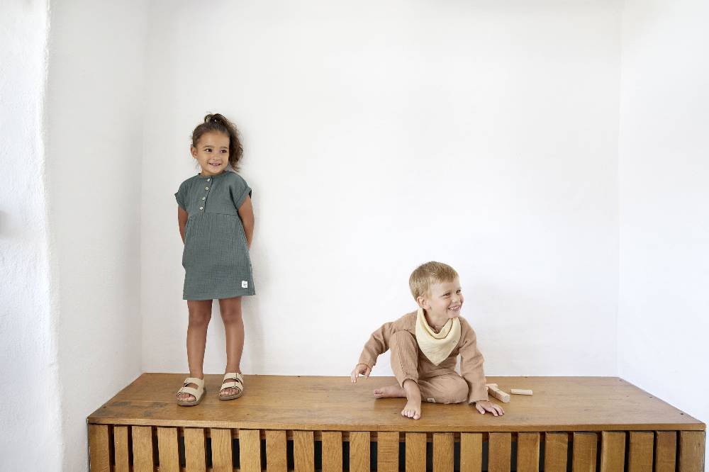 Lässig Musselin Kinderkleid - Bio Baumwolle, Petrolgrün Top Angebot