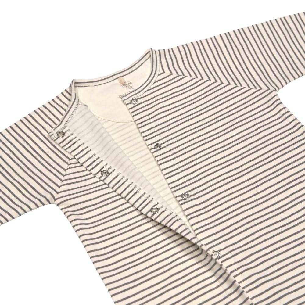 Lässig Baby Schlafanzug mit Füßen - Bio Baumwolle, Striped, Grau Saisonale Angebote