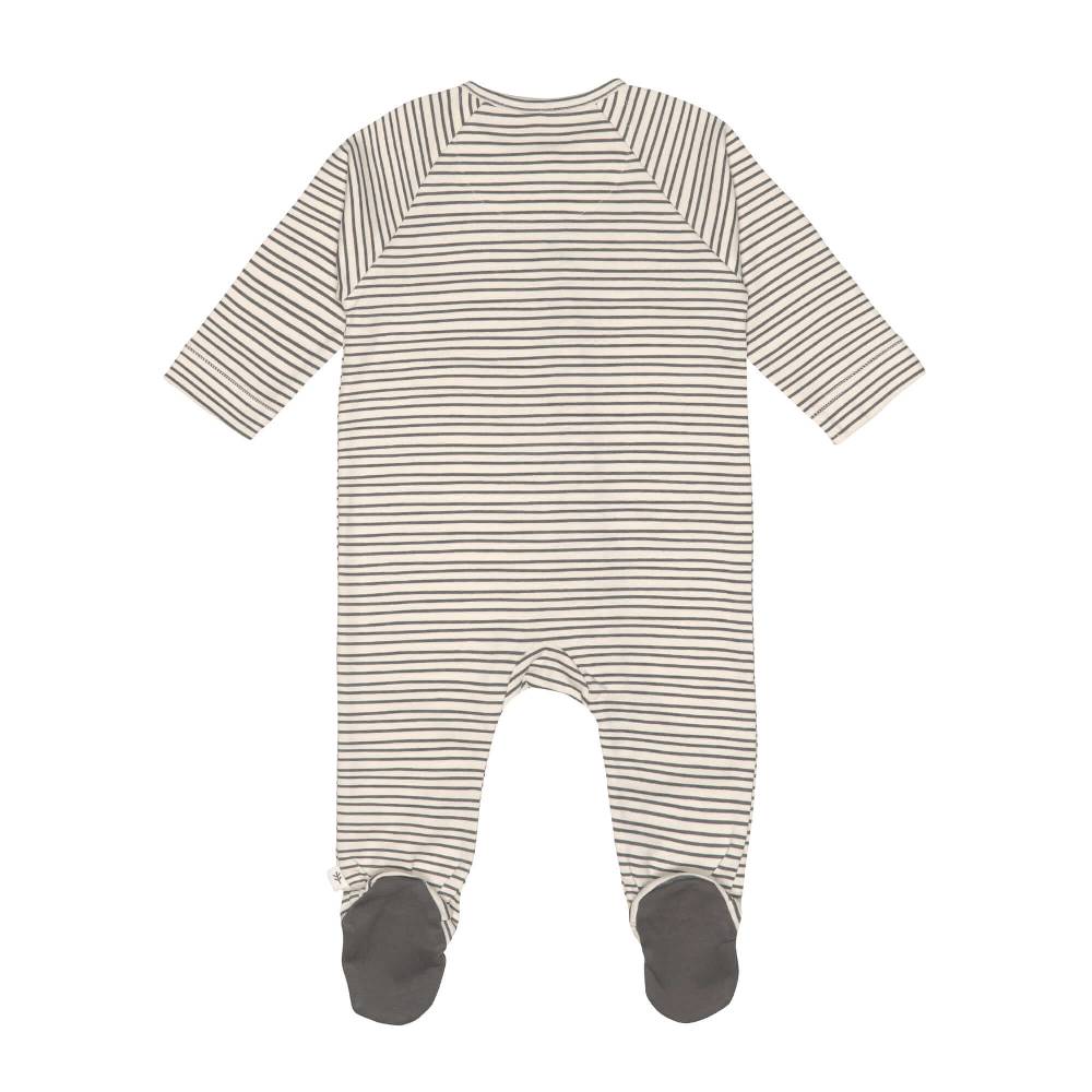 Lässig Baby Schlafanzug mit Füßen - Bio Baumwolle, Striped, Grau Saisonale Angebote
