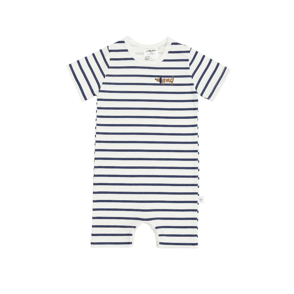 Lässig Baby Jumpsuit - Bio Baumwolle, Hund, Blau weiß