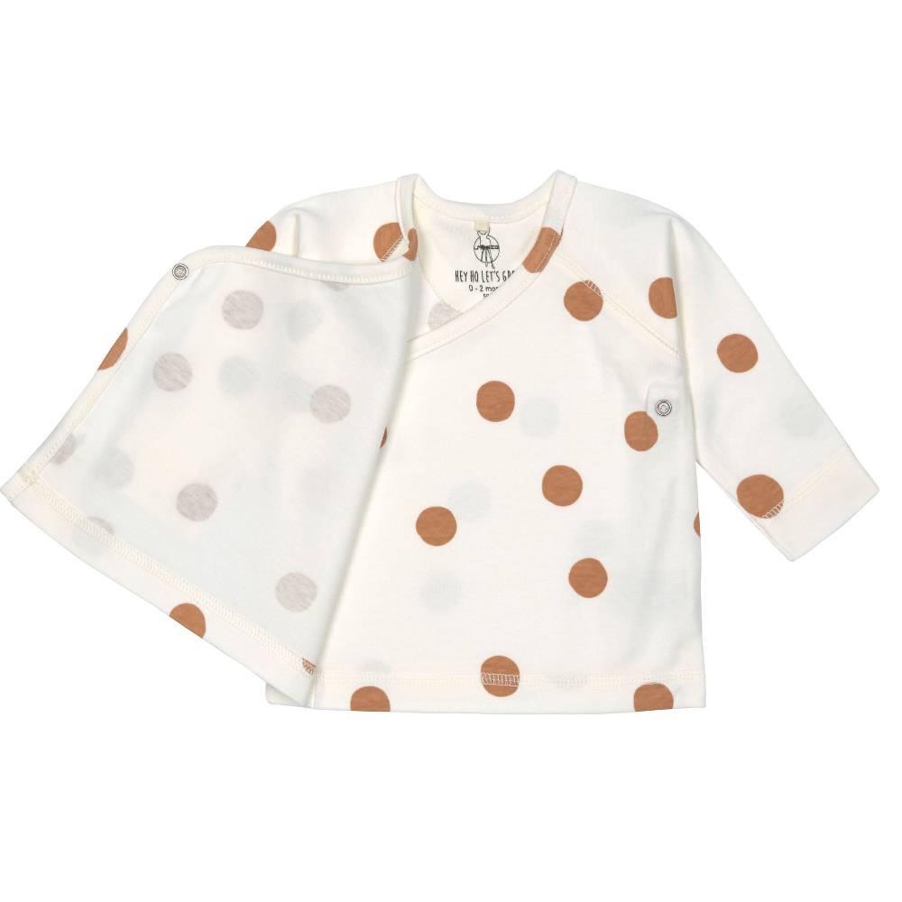 Lässig Baby Wickelshirt - Bio Baumwolle, Big Dots, Beige Fabrikverkauf