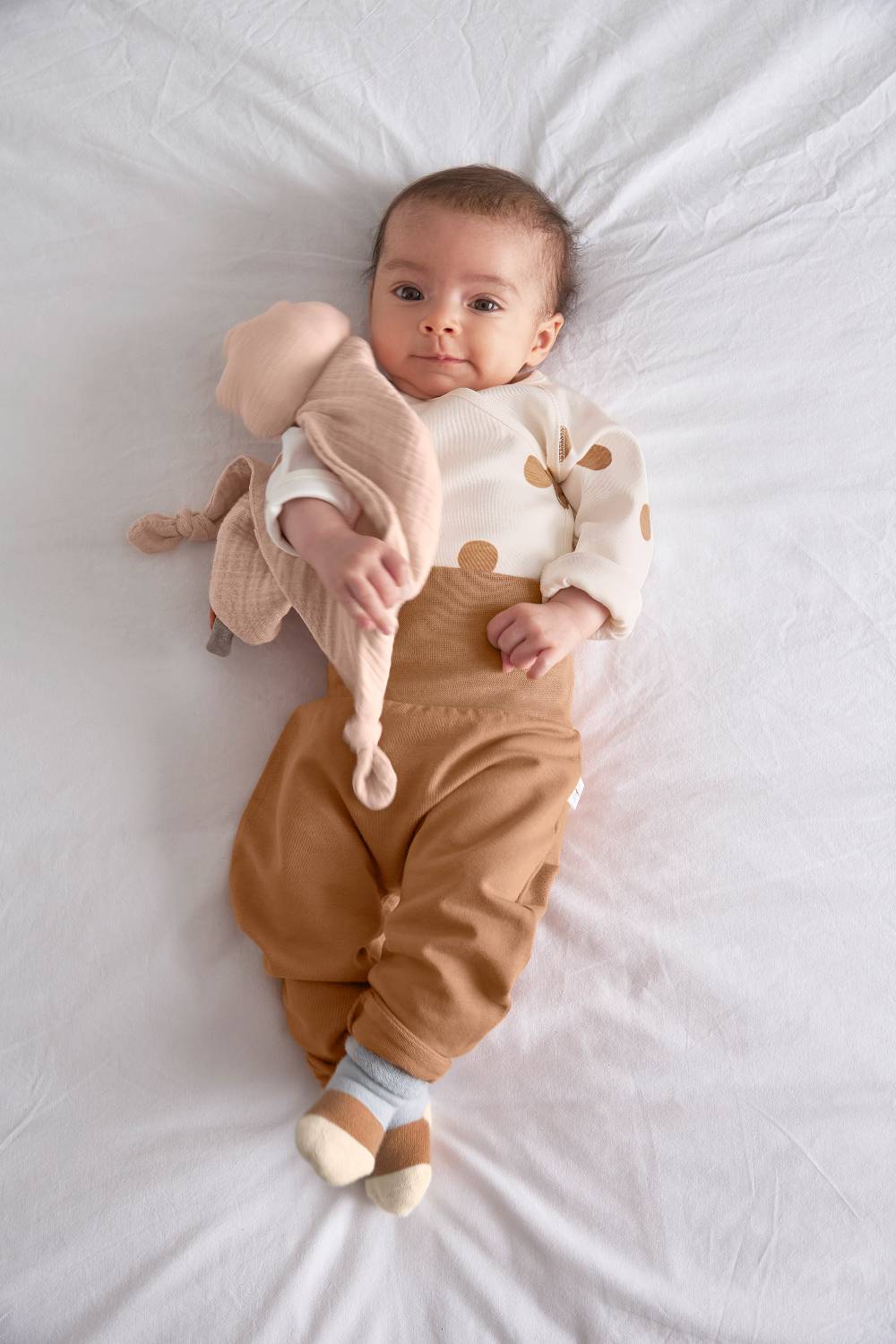 Lässig Baby Wickelshirt - Bio Baumwolle, Big Dots, Beige Fabrikverkauf