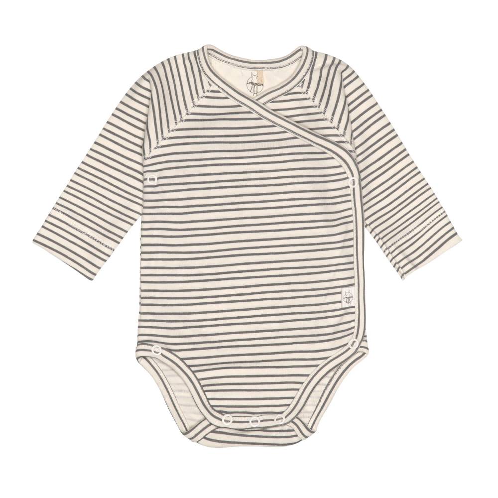 Lässig Baby Wickelbody langarm - Bio Baumwolle, Streifen, Grau