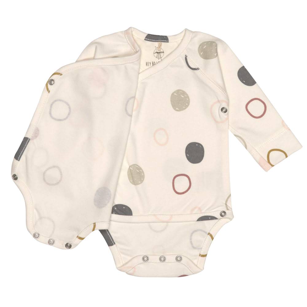 Lässig Baby Wickelbody langarm - Bio Baumwolle, Kreise, Beige zollfrei