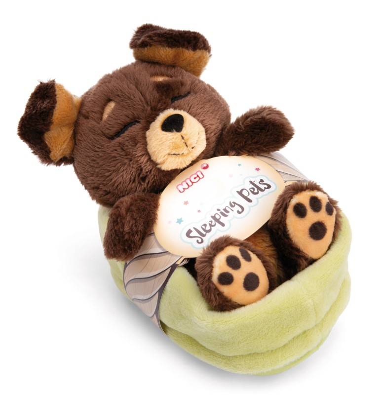 NICI Kuscheltier Sleeping Pets brauner Hund 12cm im grünen Körbchen NICI GREEN