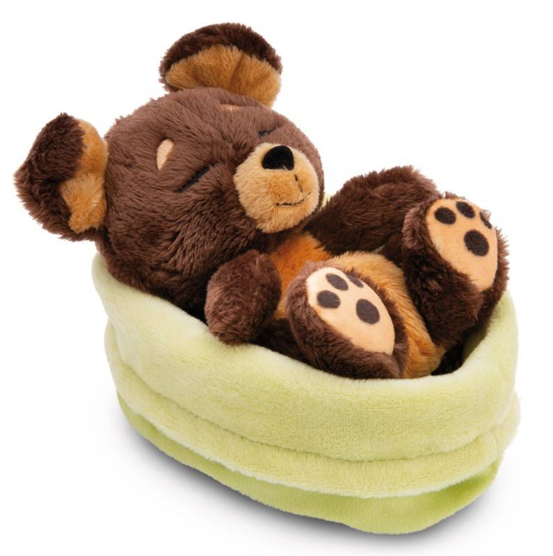 NICI Kuscheltier Sleeping Pets brauner Hund 12cm im grünen Körbchen NICI GREEN Jubiläumsangebot