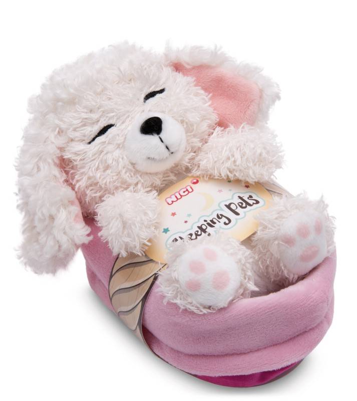 NICI Kuscheltier Sleeping Pets weißer Pudel 12cm im Körbchen NICI GREEN