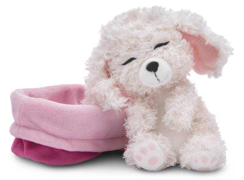NICI Kuscheltier Sleeping Pets weißer Pudel 12cm im Körbchen NICI GREEN Lagerräumung