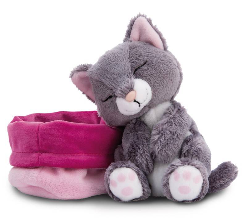 NICI Kuscheltier Sleeping Pets graue Katze 12cm im rosa Körbchen NICI GREEN Vierteljährliche Förderung