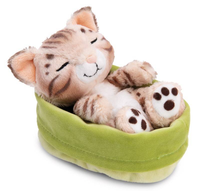 NICI Kuscheltier Sleeping Pets Bengal Katze 12cm im hellgrünen Körbchen NICI GREEN Bis zu 55% Rabatt