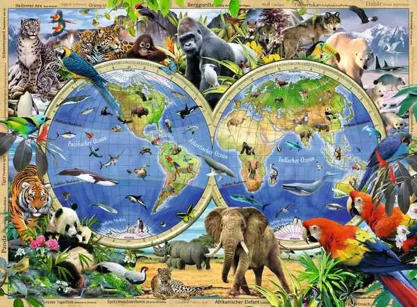 Ravensberger Matratzen Kinderpuzzle ab 6 Jahren - Tierisch um die Welt - 100 Teile Neuheiten