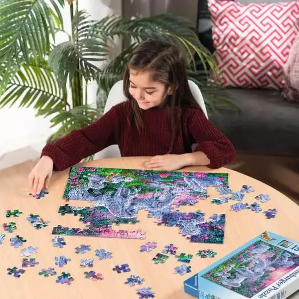 Ravensberger Matratzen Kinderpuzzle ab 7 Jahren - Einhörner im Abendrot - 150 Teile Begrenztes Angebot