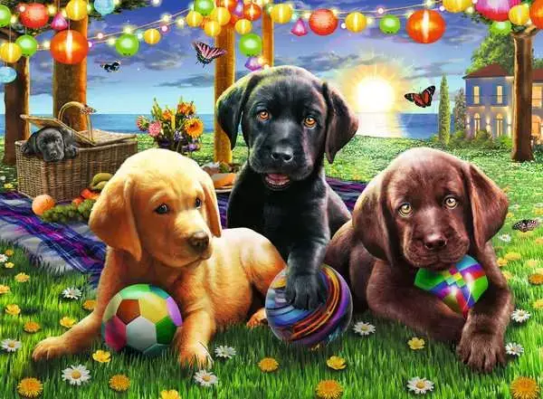 Ravensberger Matratzen Kinderpuzzle ab 6 Jahren - Hunde Picknick - 100 Teile Limitierter Zeitrabatt