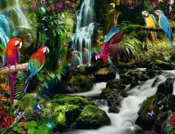 Ravensberger Matratzen Puzzle 2000 Teile - Bunte Papageien im Dschungel Kostenloser Versand