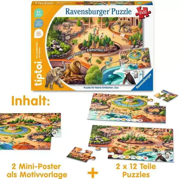 Ravensberger Matratzen Kinderpuzzle ab 3 Jahren - tiptoi® Puzzle für kleine Entdecker: Zoo - 12 Teile Begrenztes Angebot