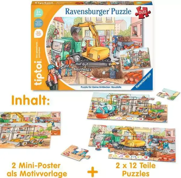 Ravensberger Matratzen Kinderpuzzle ab 3 Jahren - tiptoi® Puzzle für kleine Entdecker: Baustelle - 12 Teile Cyber Monday