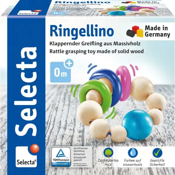 Schmidt Spiele Ringellino, klappernder Greifling aus Holz, 8,5 cm Outlet