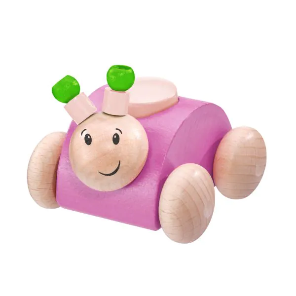 Schmidt Spiele Rollina, Rollgreifling Käfer mit Quietsche aus Holz, Rosa, 7,5 cm