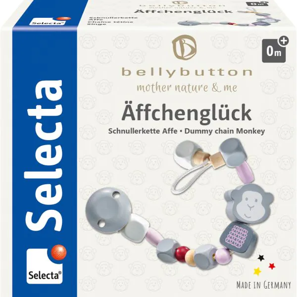 Schmidt Spiele bellybutton: Äffchenglück, rosa, Schnullerkette, 22 cm Fabrikpreis