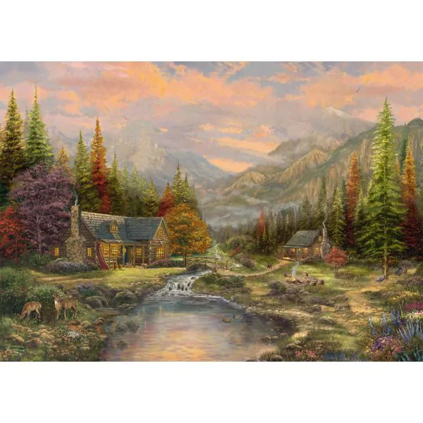 Schmidt Spiele Thomas Kinkade Studios: Bergkulisse mit Bach, 1.000 Teile Holzpuzzle Fabrikpreis