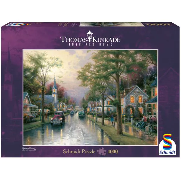 Schmidt Spiele Thomas Kinkade: Inspired Home - Morgen in der kleinen Stadt, 1.000 Teile Puzzle
