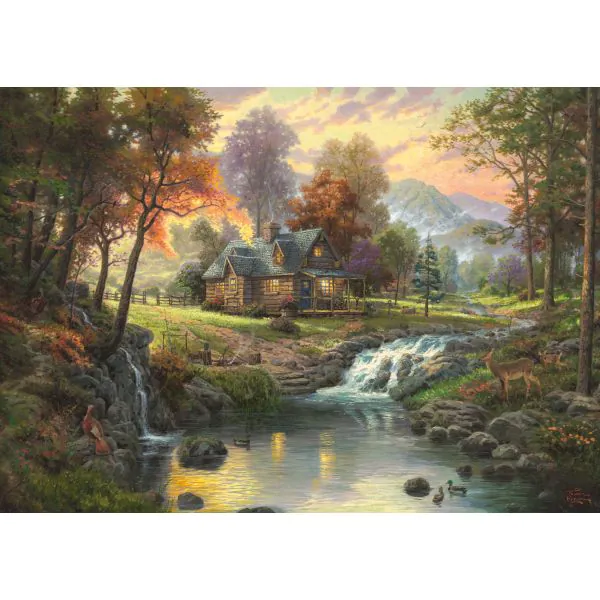 Schmidt Spiele Thomas Kinkade: Painter of Light - Holzhaus am Bach, 1.000 Teile Puzzle Riesige Ersparnisse