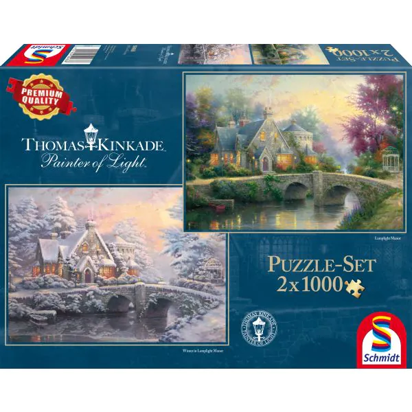 Schmidt Spiele Thomas Kinkade: Painter of Light - Lamplight Manour & Winter in Lamplight Manour, 2 x 1.000 Teile Puzzle