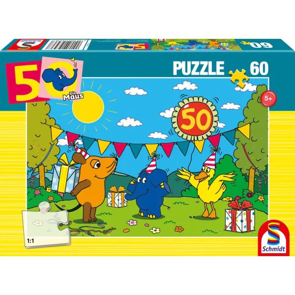 Schmidt Spiele Die Maus: Alles Liebe zum Geburtstag, 50. Geburtstag Elefant, 60 Teile Kinderpuzzle
