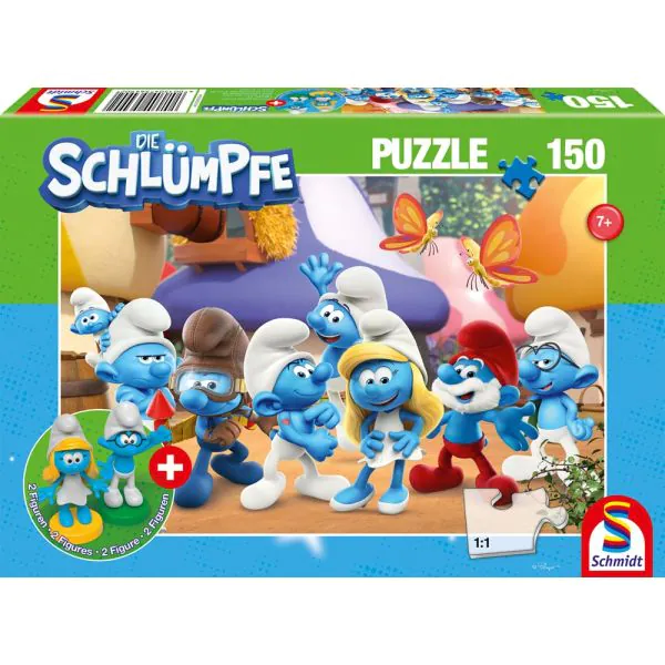 Schmidt Spiele Die Schlümpfe: Schlumpfige Freunde, 150 Teile Kinderpuzzle mit Add-on