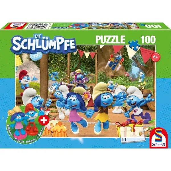 Schmidt Spiele Die Schlümpfe: Verschlumpfte Party, 100 Teile Kinderpuzzle mit Add-on